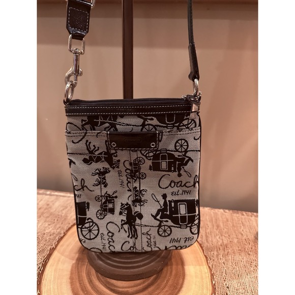 Coach Courier Crossbody Bag Horse Carriage Swing Pack Black & Grey - Picture 3 of 12